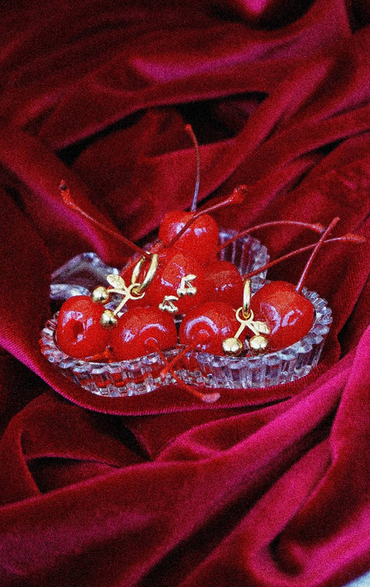 18k Gold Plated Cherry Huggie Earrings