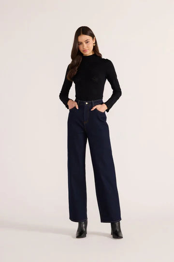 Bowie Pointelle Skivvy Top - Black