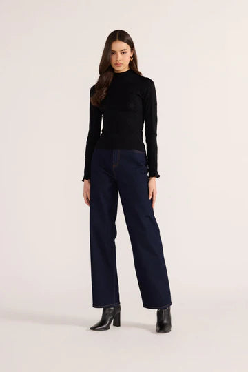 Bowie Pointelle Skivvy Top - Black