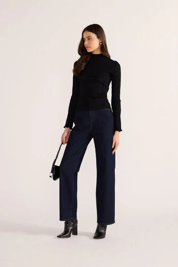 Bowie Pointelle Skivvy Top - Black