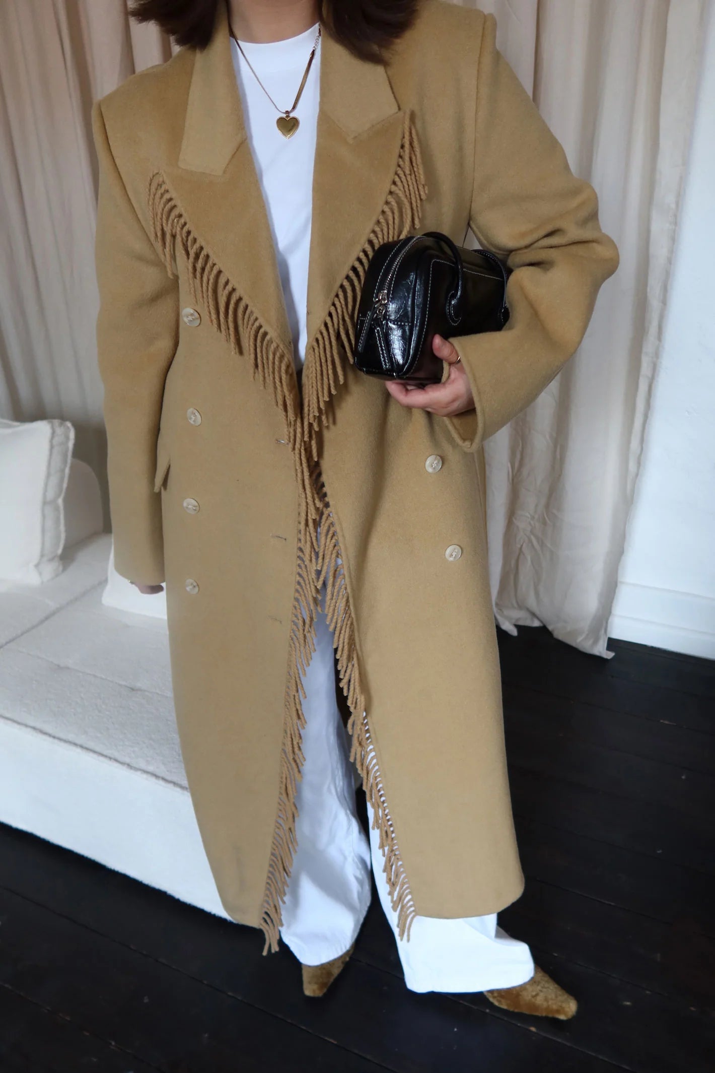 Kate Fringe Wool Coat - Walnut