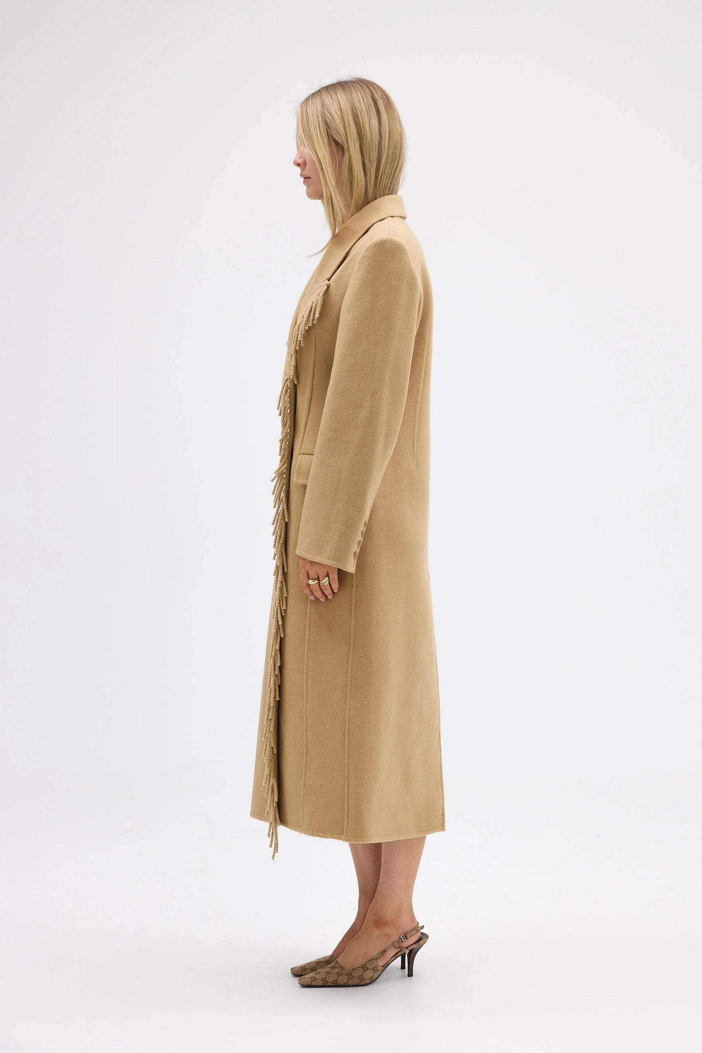 Kate Fringe Wool Coat - Walnut