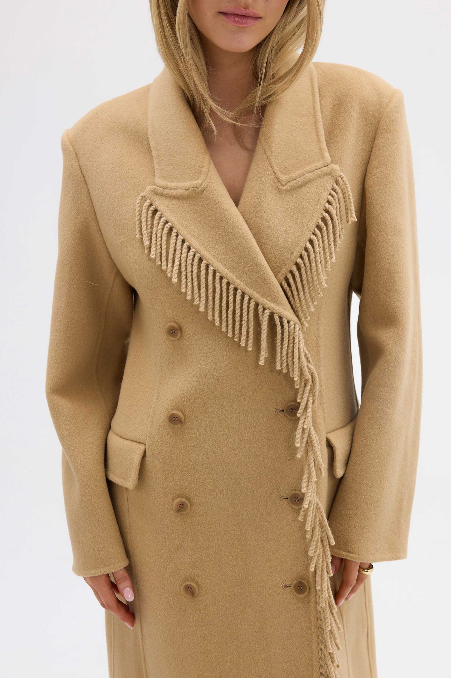 Kate Fringe Wool Coat - Walnut