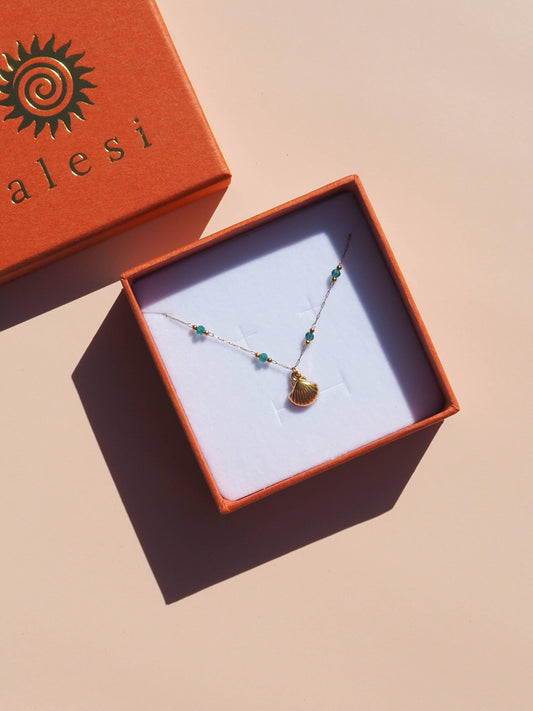Seashell Green Satellite Necklace 18K Gold