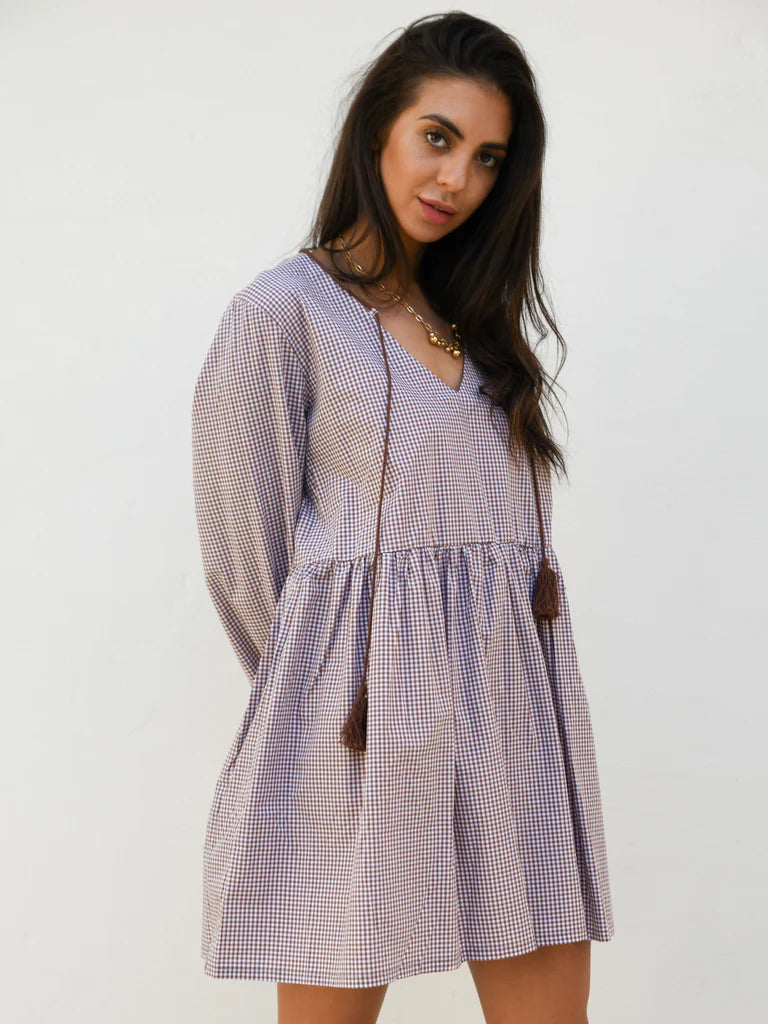 Blair Babydoll Tunic Dress -Cocoa Gingham