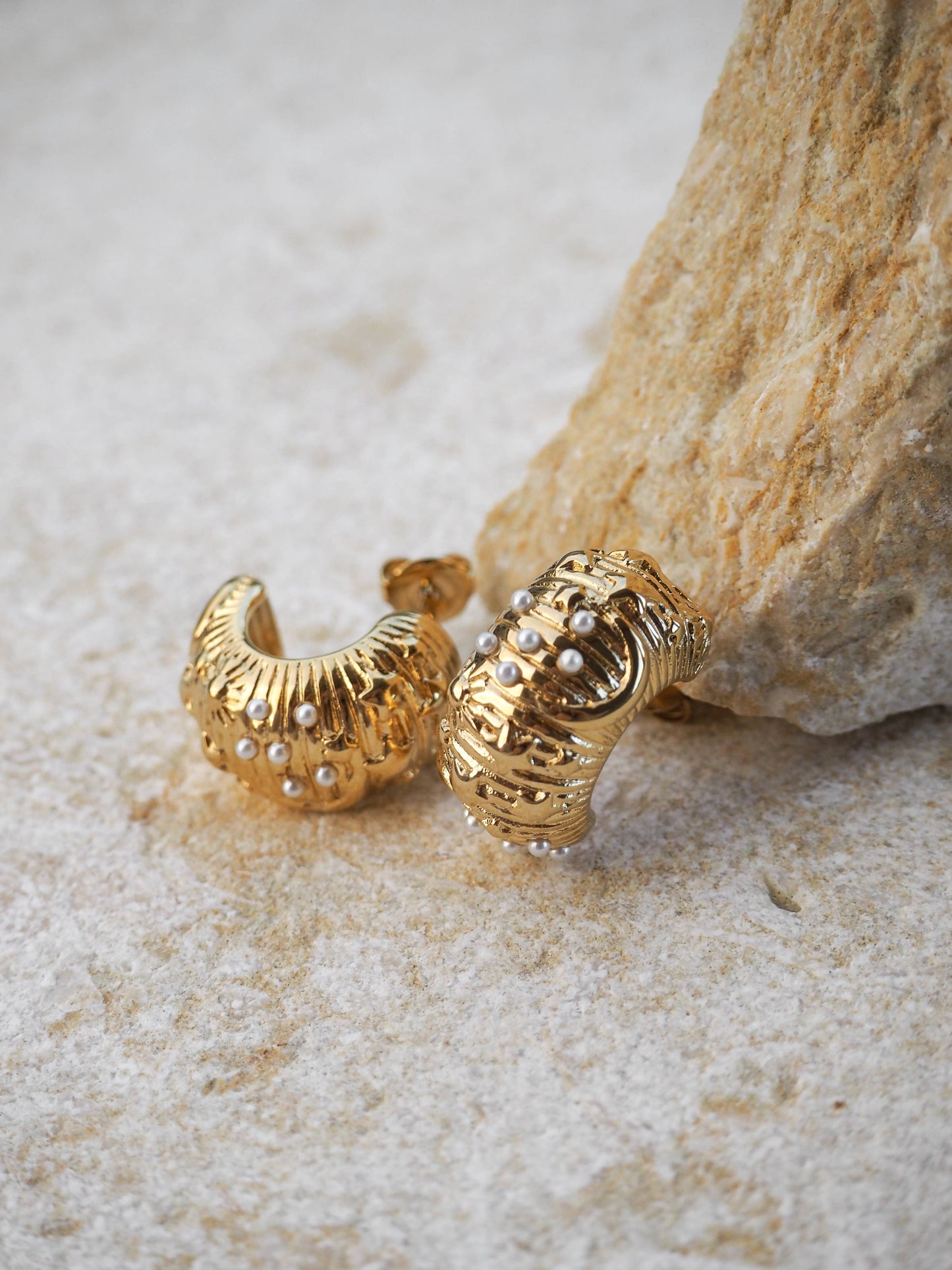 18K Gold Sun Moon Half Hoop Earrings: (Gold) 18K Gold over Stainless Steel