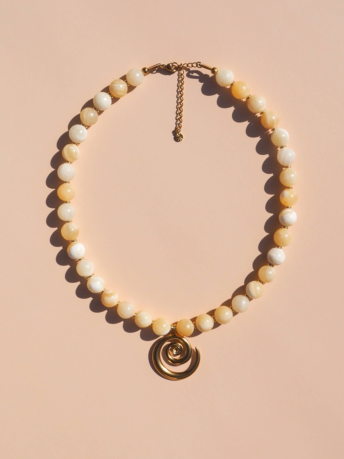 Spiral Lemon Yellow Beaded Gemstone Necklace