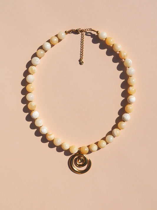 Spiral Lemon Yellow Beaded Gemstone Necklace
