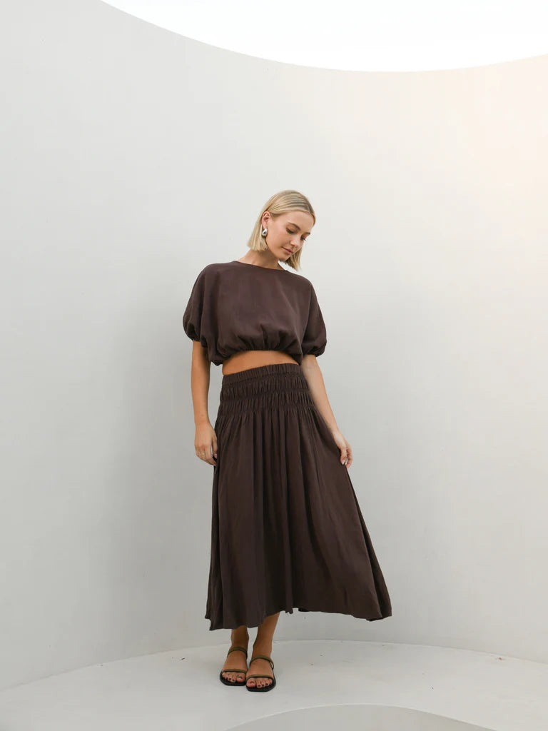 EBONY TOP & SKIRT TWO PIECE SET - COCOA