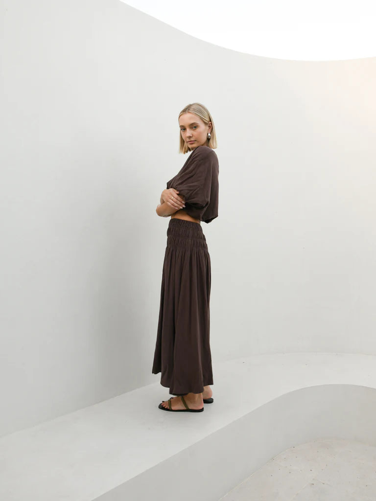 EBONY TOP & SKIRT TWO PIECE SET - COCOA