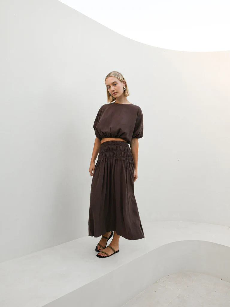 EBONY TOP & SKIRT TWO PIECE SET - COCOA