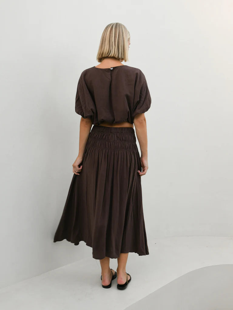 EBONY TOP & SKIRT TWO PIECE SET - COCOA