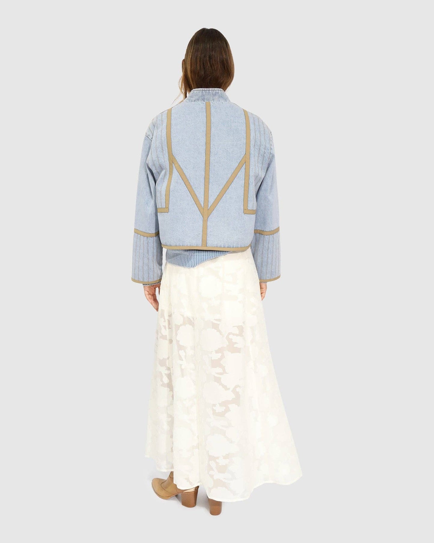 Free And Forward Quilted Denim Jacket - Light Denim Wash: XS