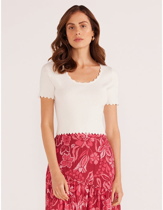Laura Scallop Knit Tee - Ivory