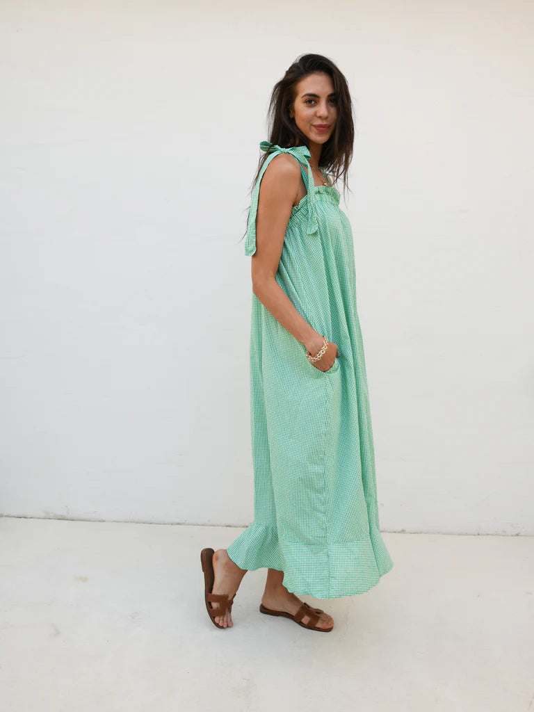 Nadia Gingham Maxi Dress- Green