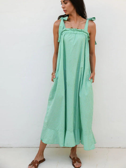 Nadia Gingham Maxi Dress- Green