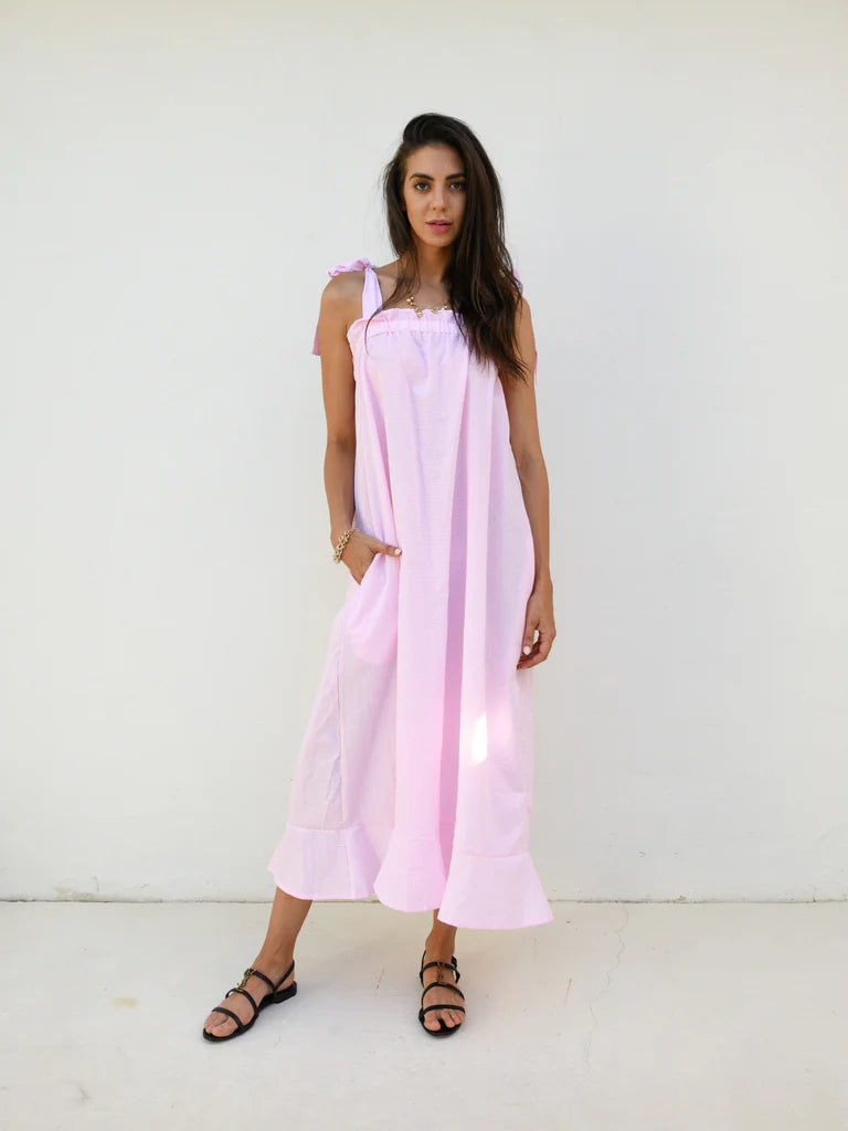 Nadia Gingham Maxi Dress- Pink