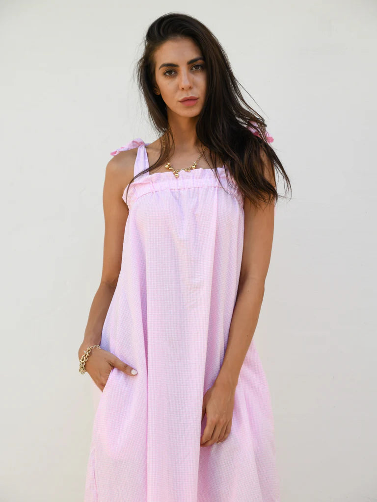 Nadia Gingham Maxi Dress- Pink