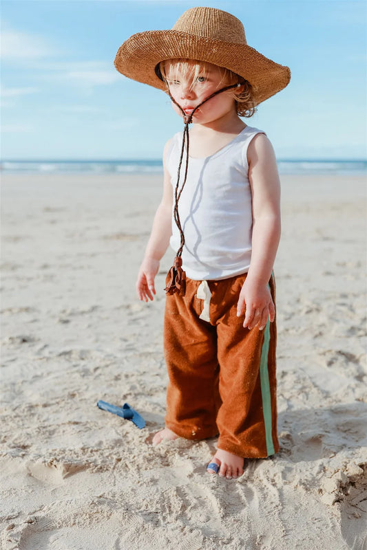 Mini Terry Pant - Brown with Mint Stripe