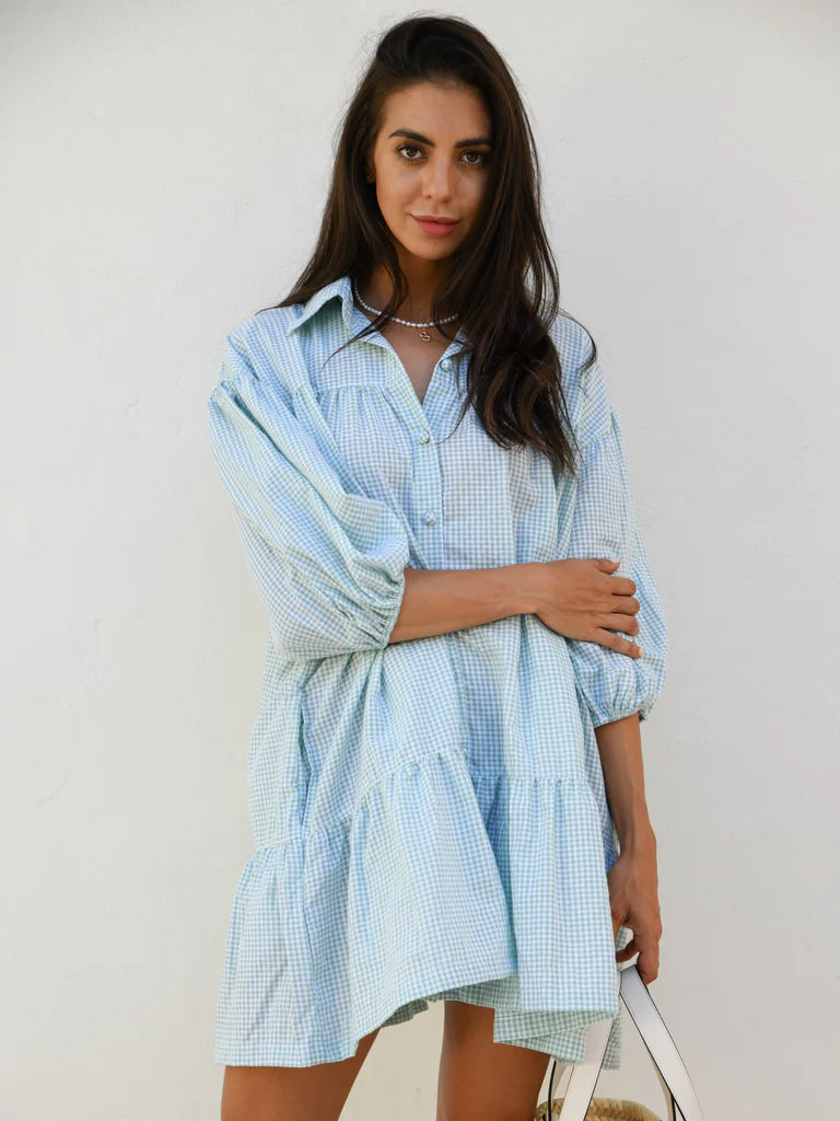 Jenna Shirt Dress -Palm Green Gingham