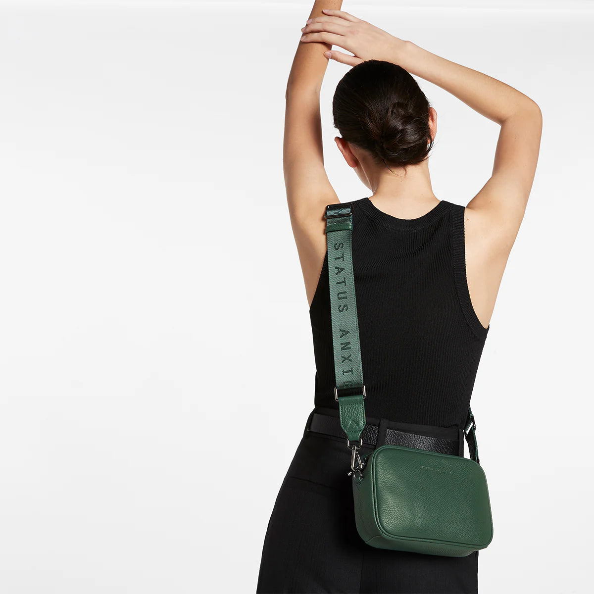 Plunder Leather Bag Webbed Strap - Green