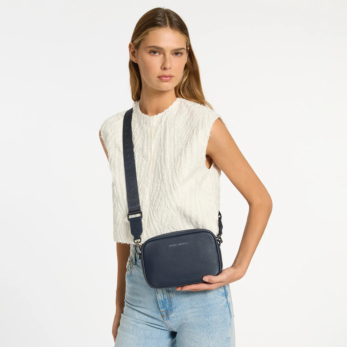 Plunder Leather Bag Webbed Strap - Midnight Blue