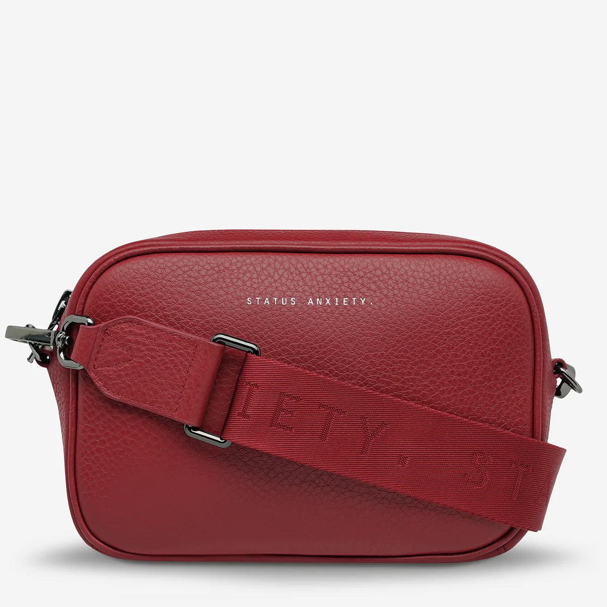 Plunder Leather Bag Webbed Strap - Rouge