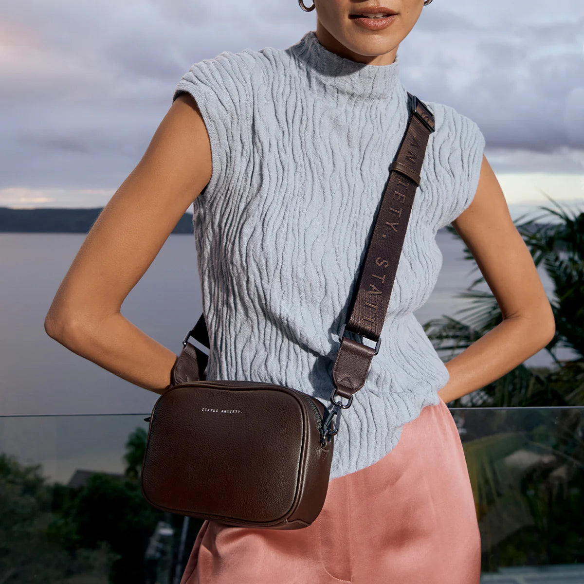 Plunder Leather Bag Webbed Strap - Cocoa