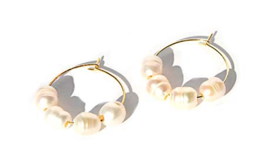 Small Gold Pearl Hoops