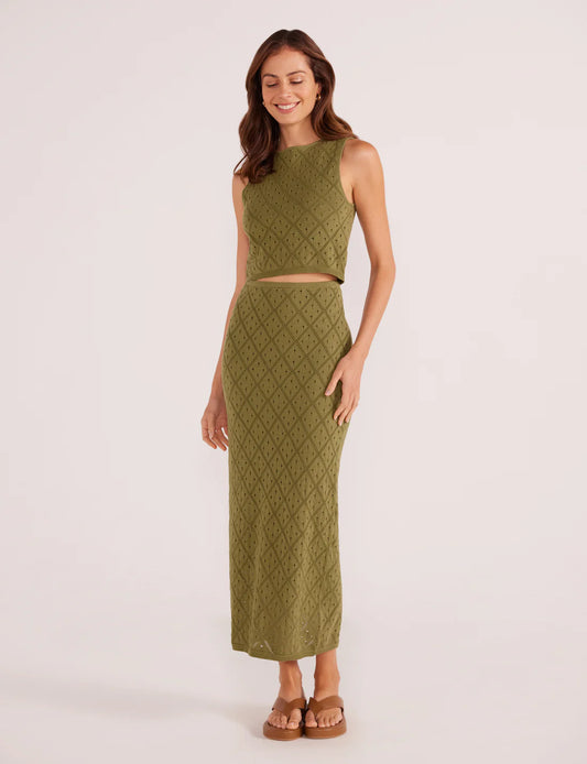 Solano Diamond Knit Midi Skirt - Khaki