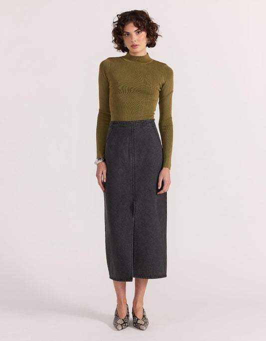 Sutton Denim Midi Skirt - Dark Grey
