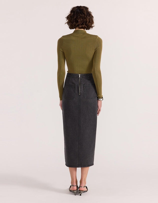 Sutton Denim Midi Skirt - Dark Grey