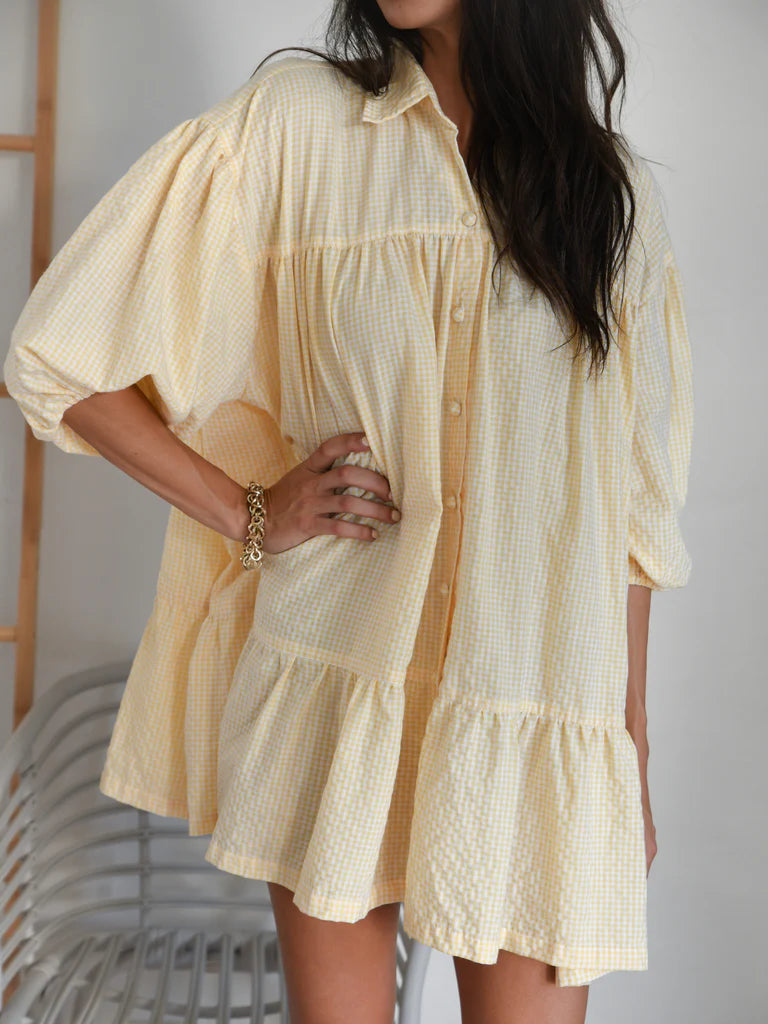 Jenna Shirt Dress -Yellow Gingham