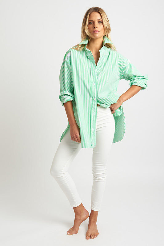 The Boyfriend Shirt - Green Stripe