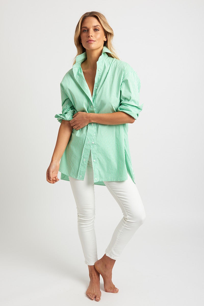 The Boyfriend Shirt - Green Stripe