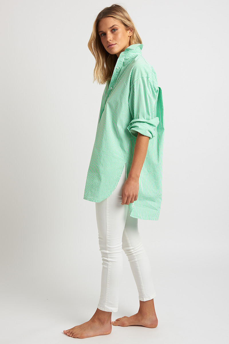 The Boyfriend Shirt - Green Stripe